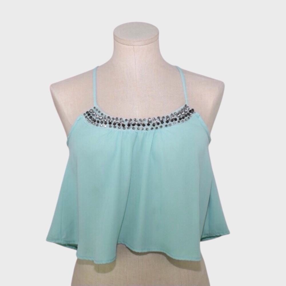 Charlotte Russe Beaded Chiffon Halter Crop Top